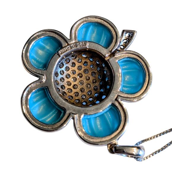 ROSS-SIMONS 925 Simulated Italian Turquoise CZ Flower Pendant Chain Necklace - Picture 4 of 8